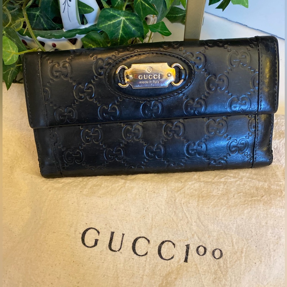 Gucci Guccissima Long Black Embossed Leather Wallet